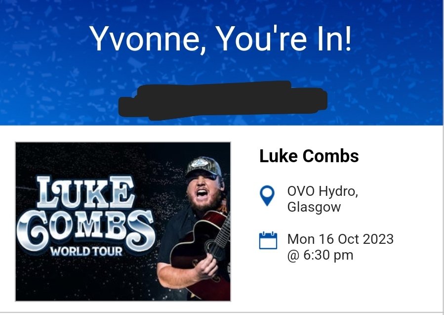 #theboxingempress (@vonn1eg) on Twitter photo Yes!!! 20min wait in the Q, 9000 people ahead of me, and could only get a single ticket but I'm going!!!! <a href="/lukecombs/">Luke Combs 🎤</a> can't wait 😀😀😀 Yes!!! 20min wait in the Q, 9000 people ahead of me, and could only get a single ticket but I'm going!!!! <a href="/lukecombs/">Luke Combs 🎤</a> can't wait 😀😀😀