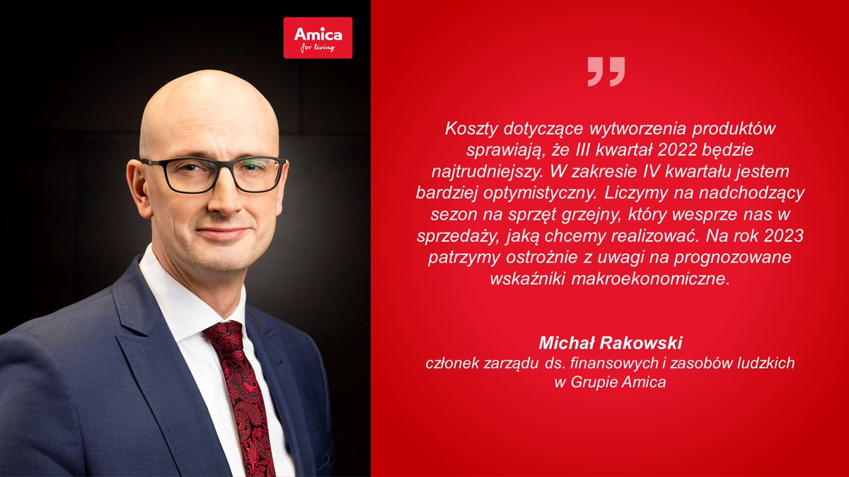 Amica Group (@amicagroup) on Twitter photo Michał Rakowski, członek Zarządu <a href="/AmicaGroup/">Amica Group</a> ds. finansowych i zasobów ludzkich komentuje oczekiwania względem III i IV kwartału. 16 września Spółka zaprezentowała wyniki finansowe po I półroczu 2022.
➡️ Więcej: ir.amica.pl/releases/76700… Michał Rakowski, członek Zarządu <a href="/AmicaGroup/">Amica Group</a> ds. finansowych i zasobów ludzkich komentuje oczekiwania względem III i IV kwartału. 16 września Spółka zaprezentowała wyniki finansowe po I półroczu 2022.
➡️ Więcej: ir.amica.pl/releases/76700…
