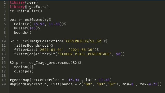 hughagraham's tweet photo. Holy smokes, thankyou everyone and particularly @dmlmont and @csaybar For eemont and eeExtra! These packages are just what I'm after - I really should research more before diving in 🤪. 6 month median composite in <20 lines of code is just 👌 . #rspatial #EarthEngine https://t.co/SpDUURW2TX