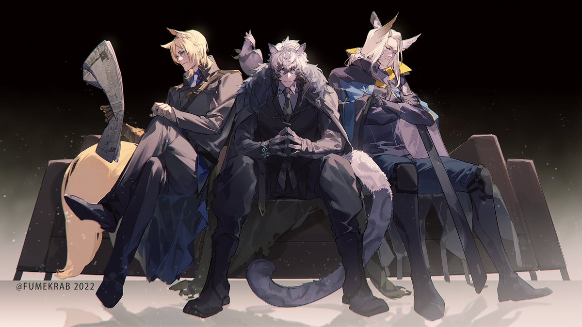 animal ears multiple boys 3boys leopard ears sitting blonde hair male focus  illustration images