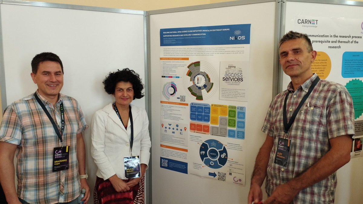 EIFLnet's tweet photo. At @PubMet yesterday -Milica Sevkusic @lessormore4 @EIFLnet, Alen Vodopijevec @alenkovich &amp; Draženko Celjak @dceljak present a @NI4OS_eu poster Building National #OpenScience Cloud Initiatives (NOSCIs) in Southeast Europe: supporting research &amp; scholarly communication #PUBMET2022 https://t.co/FNSQ0ktHco