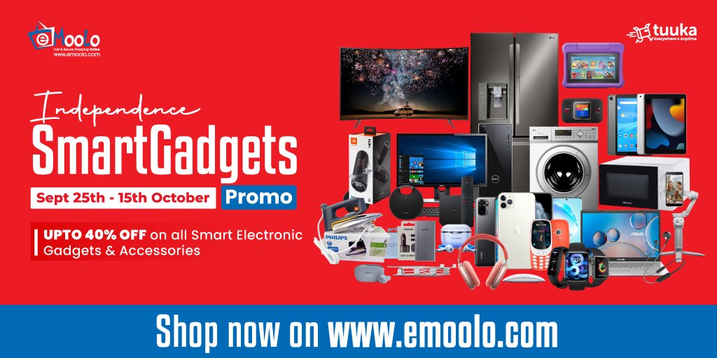 emoolodigital's tweet photo. [SMART GADGETS PROMO - UP TO 40% OFF] the clock is ticking to the biggest Smart Gadgets bonanza this Independence,Sept 25-15 Oct'22. Anything you grab, you will get 40% OFF. Our Brand Ambassador will deliver it in person!
Visit: https://t.co/usxF0x6Nwx
#Emoolo
#EverywhereAnytime https://t.co/NTICebWf4e