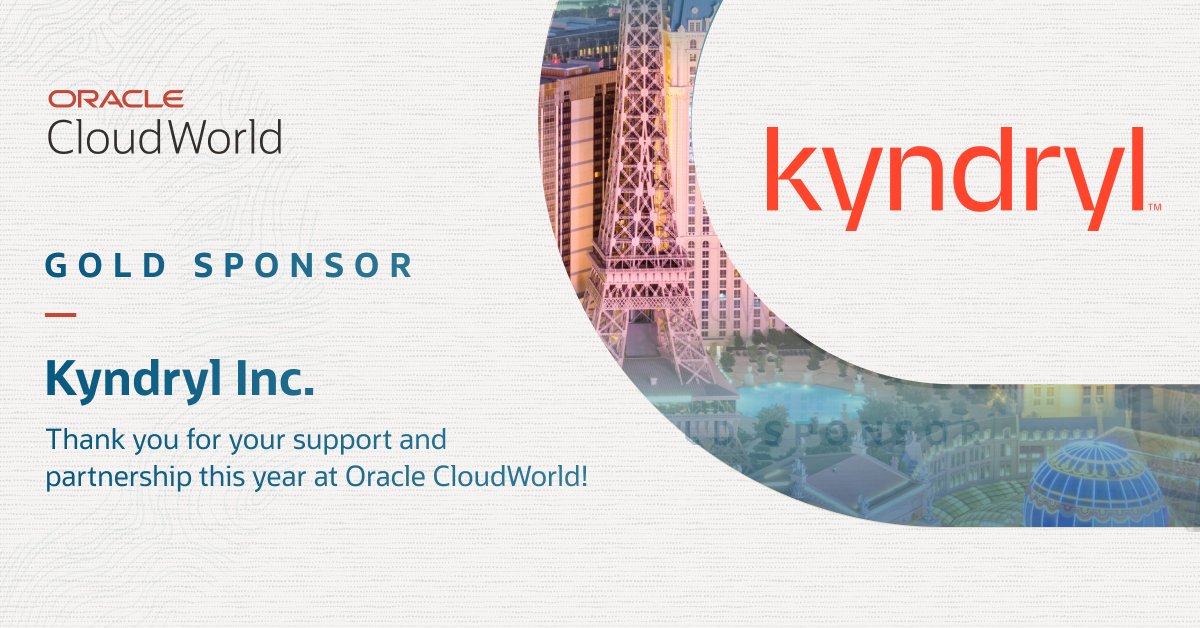 lromanowski1981's tweet photo. Oracle welcomes Kyndryl to Las Vegas as a @CloudWorld gold sponsor! https://t.co/Hw8Z3t3BlE #CloudWorld https://t.co/hMzUU6tifN