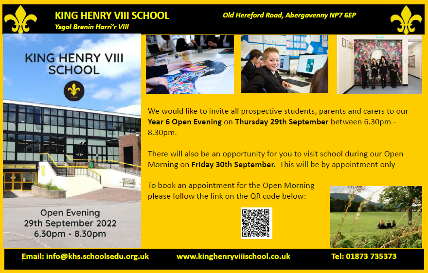 ❗️OPEN EVENING.  We are pleased to announce our Open Evening will take place on-site and in person on Thursday 29th September between 6.30pm and 8.30pm.  Further information can be found below or by following this link ❗️kinghenryviiischool.co.uk/page/?title=Tr…