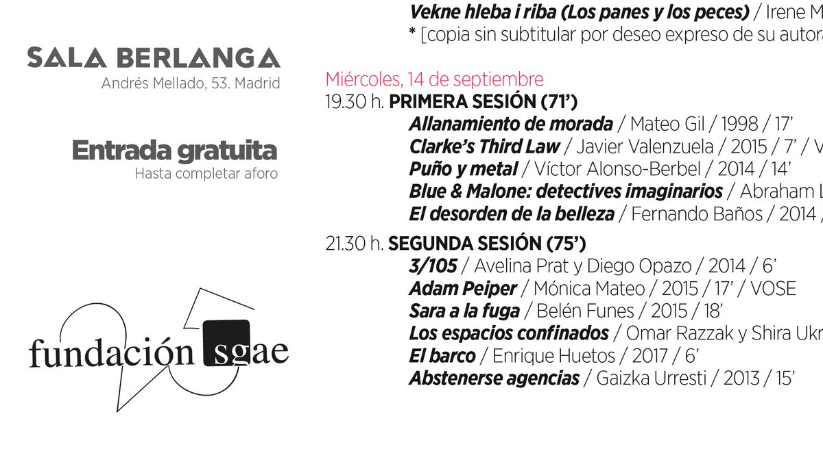 Valenzuelacine's tweet photo. Nuestro cortometraje CLARKE ha sido elegido para el 25 aniversario de SGAE EN CORTO. El Miércoles fue exhibida en la sala Berlanga. Gracias al comité por su confianza y al equipo del proyecto por vuestro trabajo. https://t.co/4uy1exqYAd