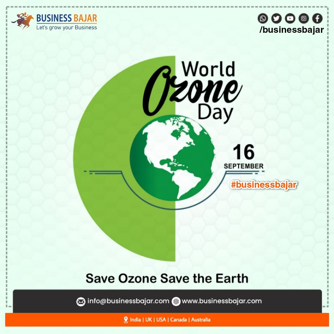 BusinessBajar's tweet photo. ��Earth without the ozone layer is like a house without a roof; Save the Ozone layer.”
Happy World 🌍Ozone Day
.
.
#ozone #worldozoneday #environment #tree #businessbajar #savetrees #starittechnology #ozonelayer #earnings #business #viralpost #trending #likekaro #businessdirectory https://t.co/2TMNc5IrkH