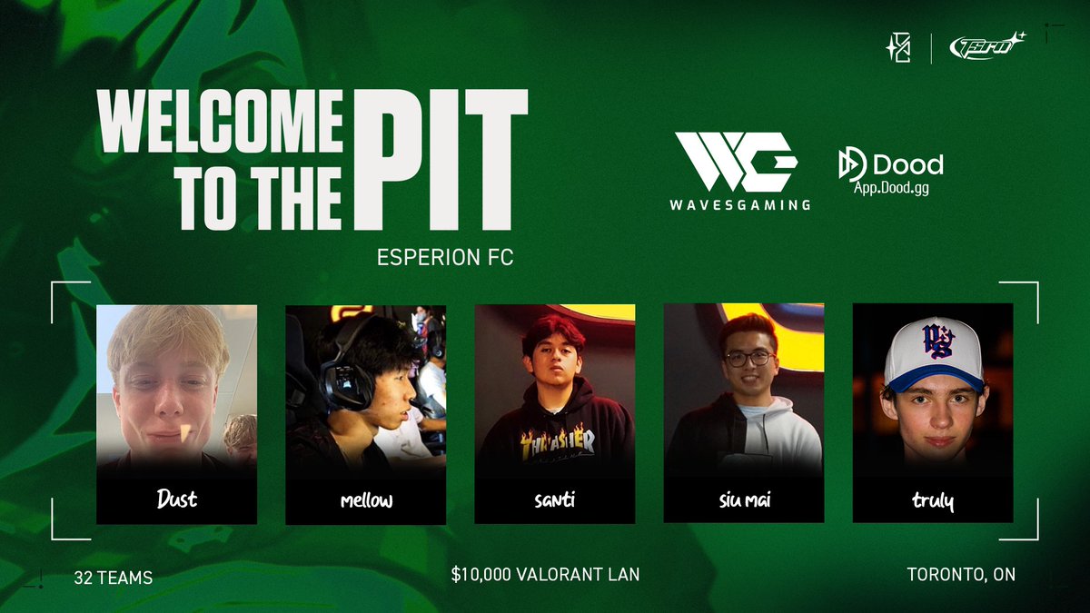 TorontoVALORANT's tweet photo. Welcome Esperion FC to Toronto Valorant Viper's Pit #TVAL

@Bust0709 | @MellowAc3 | @0Santea | @SiuMai_Val | @MFTruly |

🗓️ September 24-25
📍 @wavesgaming_
📺 https://t.co/ufWdqbKMj7 https://t.co/WAjQMhk9gC