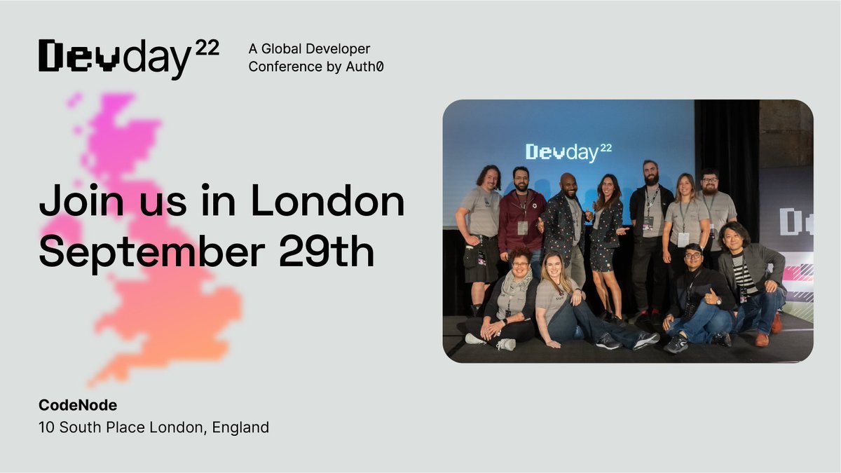 NomadicMehul's tweet photo. Don't forget to attend #DevDaysLondon on 29/09 and Meet the @auth0 team. 

Trust me you don't want to miss some amazing sessions on identity and community participation at #DeveloperDays2022 

Register now! https://t.co/gvhQ6V3aeG https://t.co/HtiQARz9tK