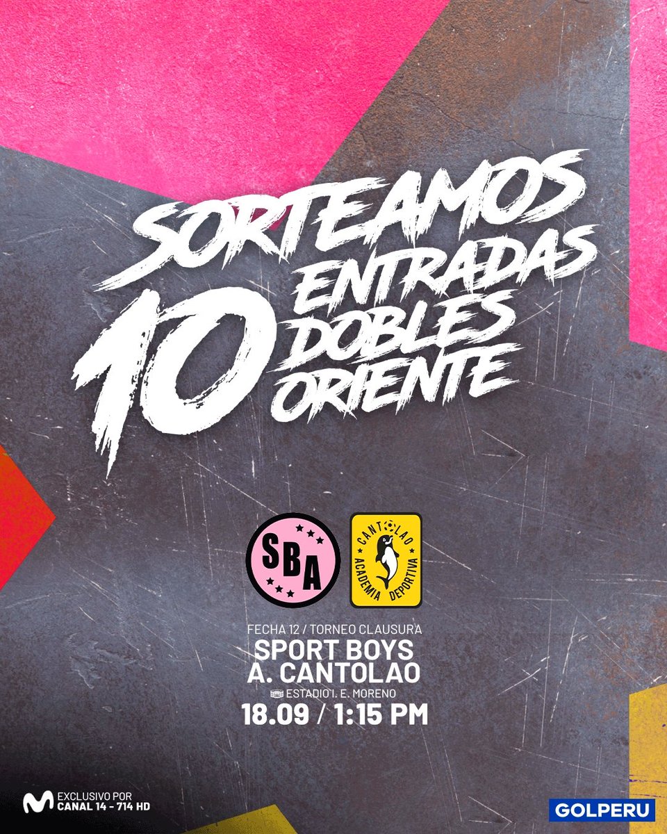 GOLPERUoficial's tweet image. ¡ATENCIÓN CALLAO! 😎🎟️⚽

Vamos a sortear 🔟 entradas dobles 👥 para el duelo entre @sportboys 💗 y @ADCantolao 🐬.

📌 Requisitos:
1️⃣ Sigue a @GOLPERUoficial.
2️⃣ Dale RT y me gusta a esta publicación.
3️⃣ Utiliza el HT #SORTEOXGOLPERU y etiqueta en los comentarios a un amigo.