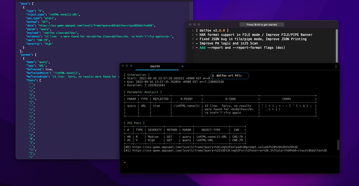 hahwul's tweet photo. Release #dalfox v2.8.0🚀
I updated the dalfox after a long time. Some enhancements, Improve performance and --report flags have been added. https://t.co/akv37nDM4E