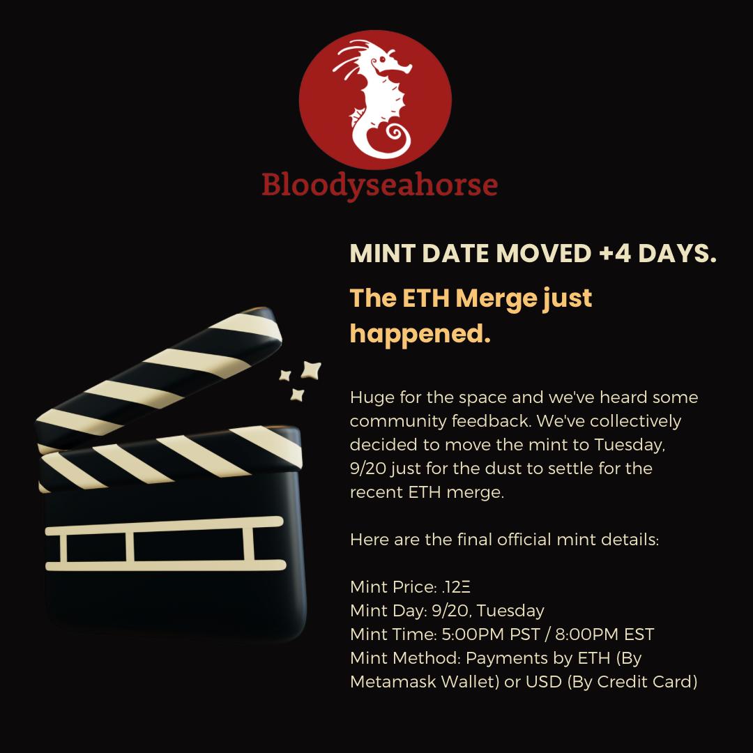 🚨 MINT DATE MOVED 🚨 

We will be moving our mint date to 09/20 at 5:00 PM PST.

Check out the photo for more details. 
Thanks for all your support! 🍿🎞

#movie #nftmovie #nftfilms #nftfilm #NFT #NFTart #film3 #web3