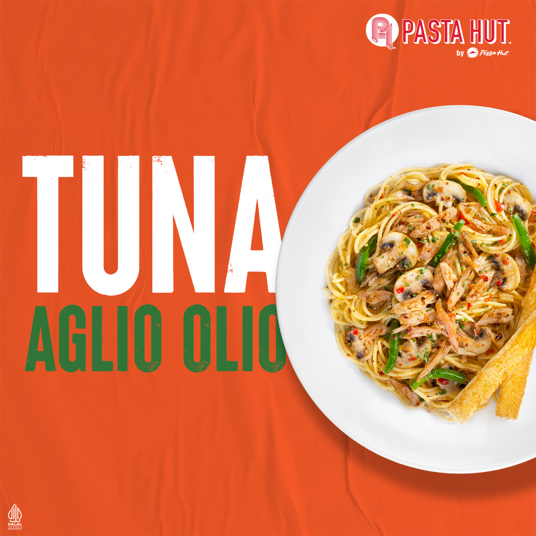 Pastahutid's tweet photo. Yang selalu jadi favorit 😍 
Tuna Aglio Olio dengan pasta spaghetti, tuna, jamur &amp; cabai yg pasti bisa bikin langsung semangat lagi 🥰

Langsung pesan di GoFood dan GrabFood sekarang!
#PastaHut #PastaHutIndonesia #PastaHutbyPizzaHut #PastaPizzaHut #Gofood #GrabFood #TunaAglioOlio https://t.co/LS5Bkxl2Ay
