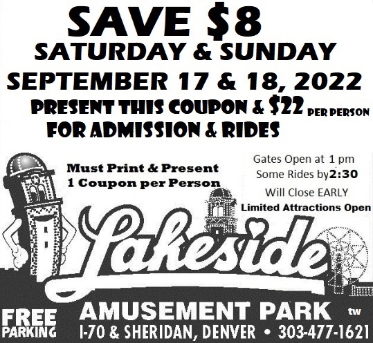 LakesideDenver's tweet photo. $22 Coupon for Admission &amp; Rides -- MUST PRINT &amp; Bring 1 Coupon per person https://t.co/yxUNv5HxNO https://t.co/pOsTbOrZ13