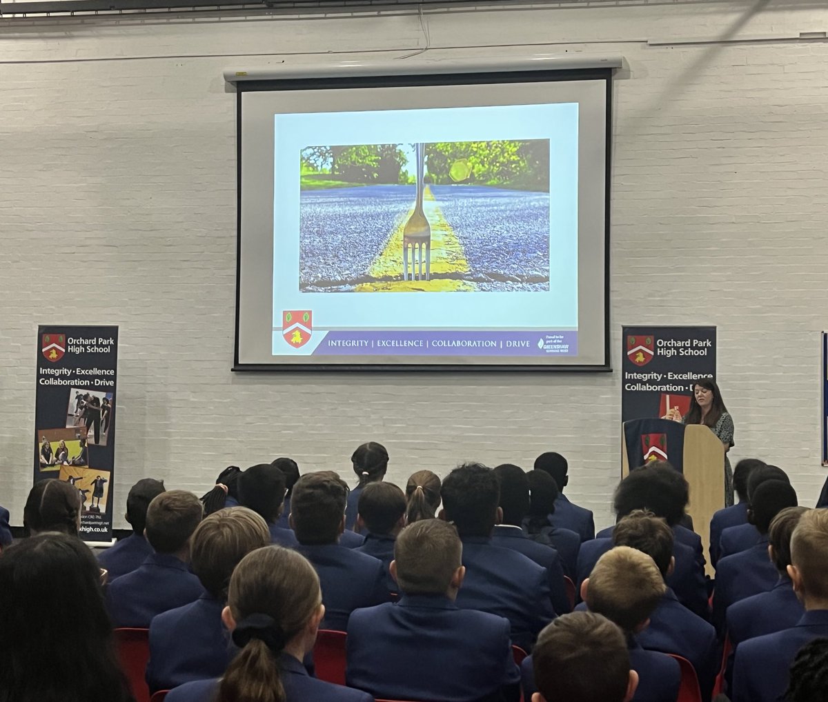 OrchardParkHigh's tweet image. Mrs Ruby our Head of Year 7 delivered a fantastic assembly this week linked to our summer school reading book by  @matthewsyed. It looks like we have a cohort full of ‘Kid Awesome’ this year after hearing everyone’s reflections. #excellence #drive #collaboration #integrity