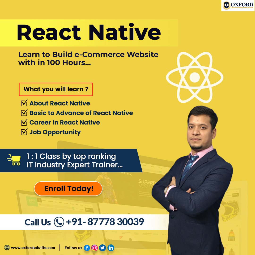 oxford_in1's tweet image. 💻BEST REACT NATIVE COURSE💻
 Learn React Native with in 72 hours...
📱Call or WhatsApp Us : +91 87778 30039
📱WhatsApp Us - wa.me/918777830039
🌐oxfordedulife.com
#ReactNative #LearnReactNative
#ReactNativeforBeginners 
#OxfordGlobalAcademyofExcellence