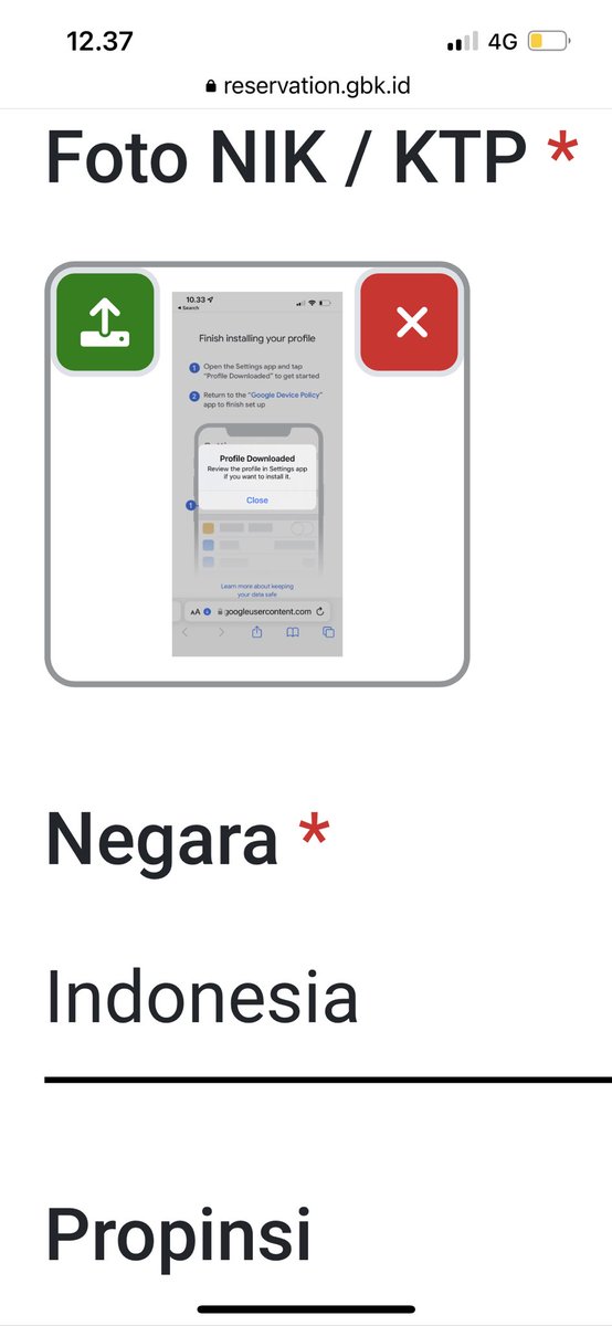 latte_nosugar's tweet photo. Funny UX story, mau booking lapangan di GBK via website, tapi harus isi profil nomor &amp; foto KTP dulu. Buat apaa?

Jd gue masukin aja foto gambar asal, dan voila lulus validasi. Wkwk kocak https://t.co/3b1zafG4OB