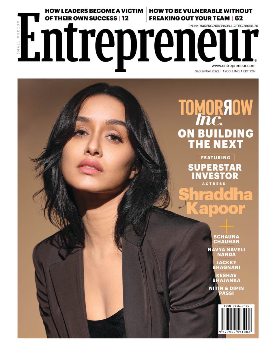 @EntrepreneurInd (@entrepreneurind) on Twitter photo There’s a ‘New Girl’ on our new cover! In our special #TomorrowInc issue this September, <a href="/ShraddhaKapoor/">Shraddha</a> shares it all on startups and stardom #BuildingtheNext
<a href="/DabbooRatnani/">Dabboo Ratnani</a> <a href="/PunitaSabharwal/">Punita Sabharwal</a> <a href="/shraddhanaik26/">Shraddha Naik</a>
#CoverStar #ShraddhaKapoor #Magazine #SeptemberCover #entrepreneur There’s a ‘New Girl’ on our new cover! In our special #TomorrowInc issue this September, <a href="/ShraddhaKapoor/">Shraddha</a> shares it all on startups and stardom #BuildingtheNext
<a href="/DabbooRatnani/">Dabboo Ratnani</a> <a href="/PunitaSabharwal/">Punita Sabharwal</a> <a href="/shraddhanaik26/">Shraddha Naik</a>
#CoverStar #ShraddhaKapoor #Magazine #SeptemberCover #entrepreneur