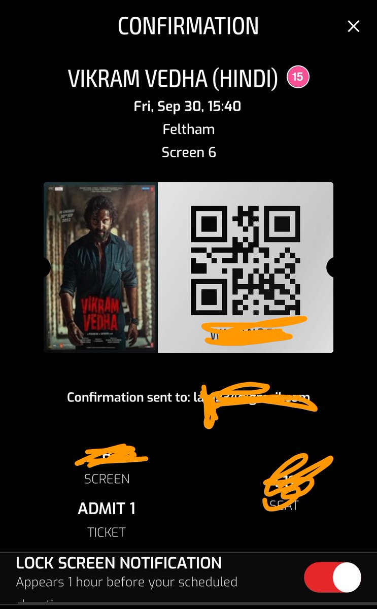 Booked my FDFS for #VikramVedha #Cineworld #Feltham #London 🔥🔥🔥 1st Ticket here ...I will watch 14 more TIMES 💪💪💪 and post in this thread 🥳🥳🥳 getting ready for ' B A W A A L * on 30 Sep #HrithikRoshan𓃵 #SaifAliKhan #Bollywood