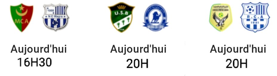 Algerie21357's tweet photo. #Ligue1Mobilis 4e journée 🇩🇿 :
Programme Heure d'#Algérie
MC #Alger 🆚 NC #Magra
(16H30🇩🇿).
JS #Saoura 🆚 RC #Arbaa
(20H🇩🇿).
US #Biskra 🆚 MCE #Bayad
(20H🇩🇿). https://t.co/VXHwXcQy8I