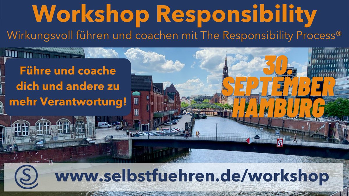 Willst auch du mehr? 
Mehr Wirkung, mehr Freude, mehr Gelassenheit?
Selbstführung hilft, lerne dafür den Responsibility Process® kennen.
Nächster Termin in Präsenz:
30. September in Hamburg
Info und Anmeldung:
selbstfuehren.de/workshop