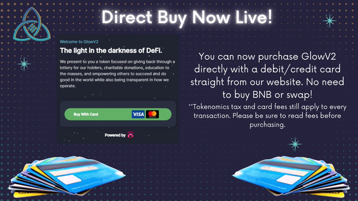 GlowTokenLLC's tweet photo. Direct buy of #GlowV2 is now live!

Special thanks to @MunchToken for working with us and supplying the "Fiat-to-Crypto" payment service.

Website: https://t.co/91lFmEfvcH
Information: https://t.co/OlKxHRGobQ

#accessbility #directbuy #MunchProject https://t.co/SXxLTeRJNz