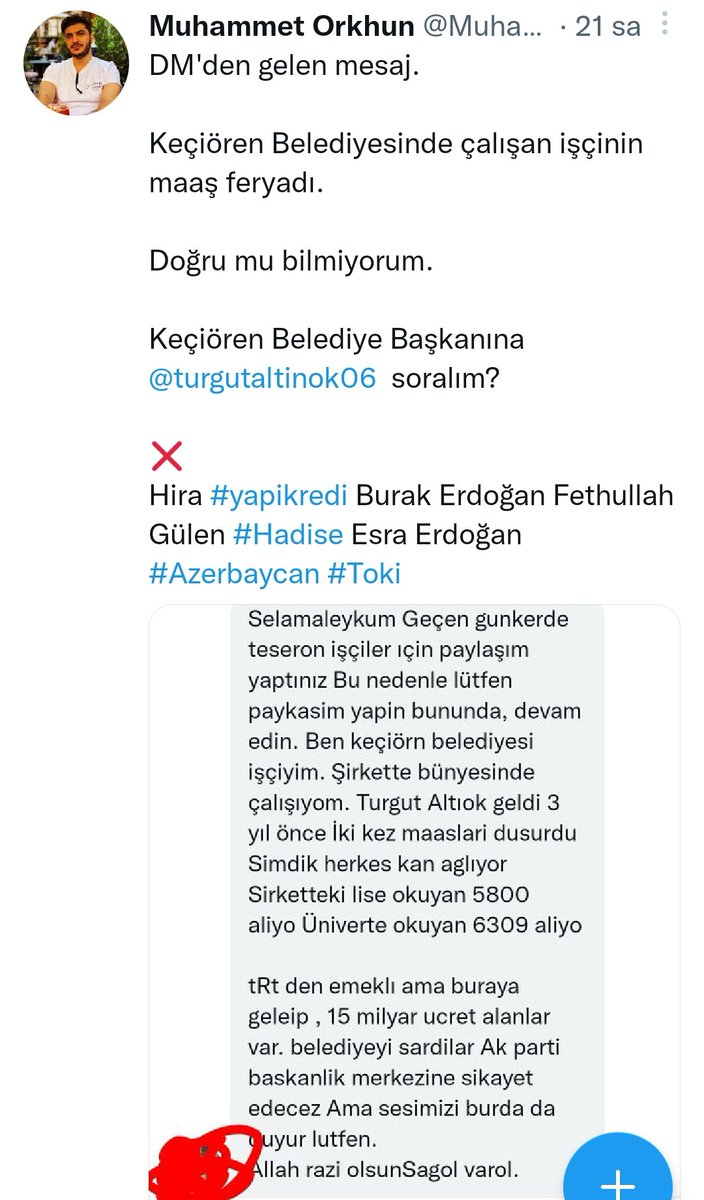 Kamuda taşeron mağduriyeti! Dün paylaştım! Keçiören Belediyesi özelinde sömürülen işçilere ses olmalı! @ismailsaymaz @KucukkayaIsmail @barisyarkadas @barispehlivan @nevsinmengu @baristerkoglu 💧 #seymasubasi Müdür WC Teşekkürler RTÜK #TarıkAkan #EscobarKim Şener Şen