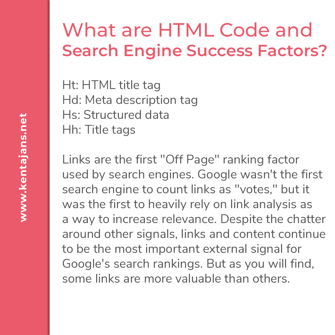 KentSeoAjans's tweet photo. What are HTML Code and Search Engine Success Factors?

Ht: HTML title tag
Hd: Meta description tag
Hs: Structured data
Hh: Title tags

#html
#css
#Websoftware
#software
#Webdesign
#programmer
#softwareagency https://t.co/zEhop2Axsn
