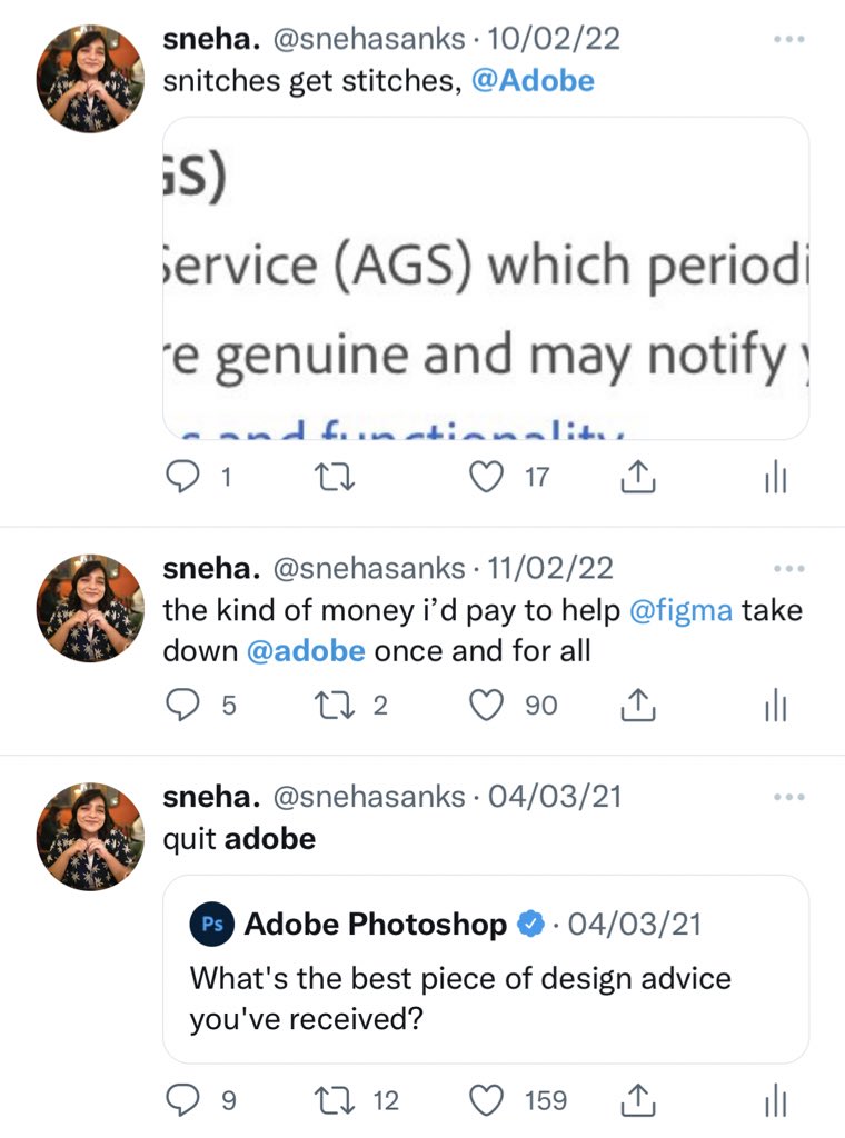 snehasanks's tweet image. am i about to get banned from figma for all my adobe slander over the years? 💀