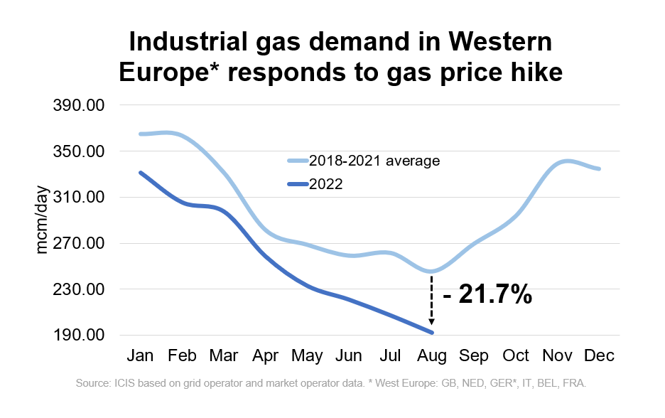 LionHirth's tweet photo. A question to those who believe a gas price cap wouldn't change demand: What do you think caused this?

Political savings targets? Sunday speeches? Non-existent rationing policies?

We really have just one single mechanism in place to reduce gas consumption: the price. That's it. https://t.co/6OieMblU1o
