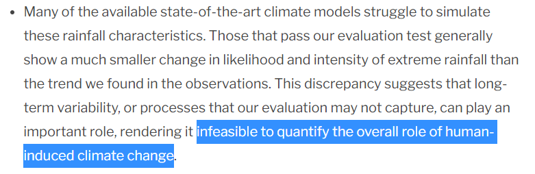 RogerPielkeJr's tweet photo. Compare what is written in the body of the text to the headline:
"infeasible to quantify the overall role of human-induced climate change" https://t.co/jel4gp0qmR
