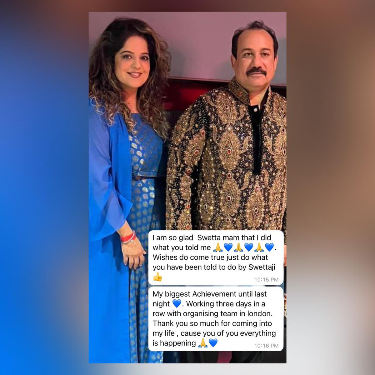 swetta_jumaani's tweet photo. With a month of consultation & on suggestion switching career’s she entered the events industry, where she bagged her first 3 day project with none other than Rahat Fateh Ali Khan. 💙😍👌
#clientdiaries #numerologyforall #fromlondontola #ukclient #fangirl #wishcomingtrue https://t.co/R1yt3LpOPG