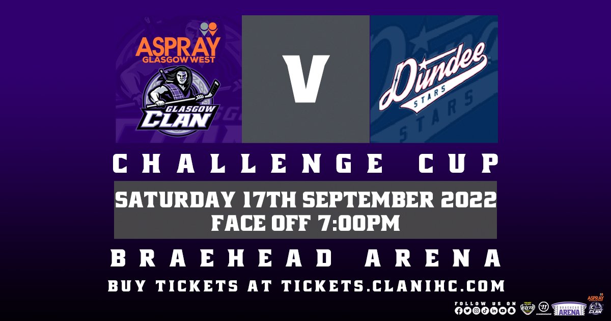 This weekend ice hockey team The Glasgow Clan take on Dundee Stars in The Challenge cup. Saturday 17 Sept | 7pm Tickets 👉 clanihc.com/tickets/game-d…