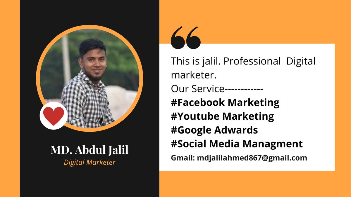 JalilDigital's tweet photo. #marketingagency 
Hey, this is Jalil. Professional Digital marketer.
#marketing #DigitalMarketingServices #facebookads #youtubeads #Youtubeseo #googleadwards 
Our agency website: https://t.co/Kd7Aam7sCk
WhatsApp: +8801910393409
Fiverr :  https://t.co/gq7H1H1fsE https://t.co/mXhMOSMZEc
