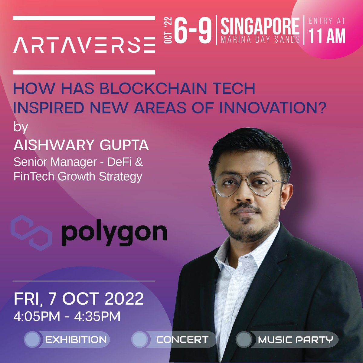 Polygon believes in Web3 for all. Polygon is a decentralised Ethereum scaling platform that enables developers to build scalable user-friendly dApps with low transaction fees without ever sacrificing on security.

We're excited for Aishwary Gupta to join us for our seminar!