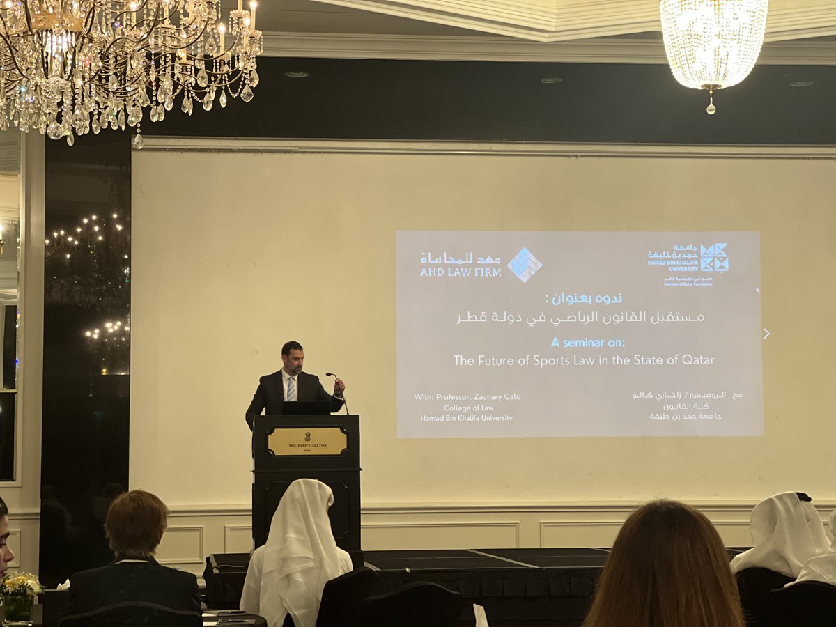 <a href="/ZacharyCalo/">Zachary Calo</a> Very nice talk yesterday about the future of sports law here in Qatar by Professor Zach Calo, with Susan Karamanian, Dean of the HBKU College of Law, and Mohammed Al-Baker, Executive Director at AHD Law Firm.