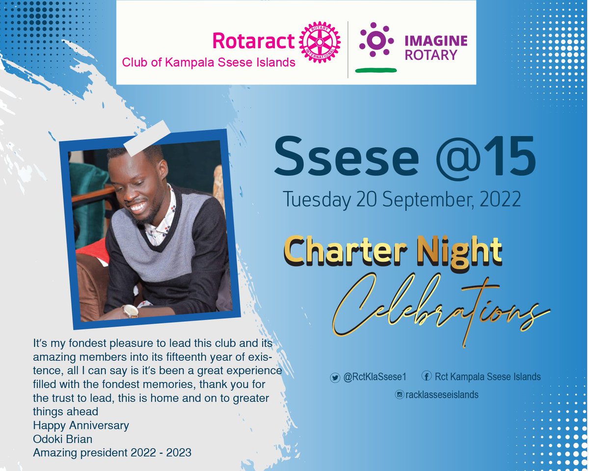 BrynOdoki's tweet photo. @RctKlaSsese1 makes 15 years of service above self &amp; fun, thank you all for the support you have rendered to me &amp; the trust to lead during this Amazing year

Happy birthday to my beautiful club
Onwards &amp; upwards @YondosNaomi @RctKampalaSouth @SarahOwembabazi @RctKyengera https://t.co/5Kvg2SY79L