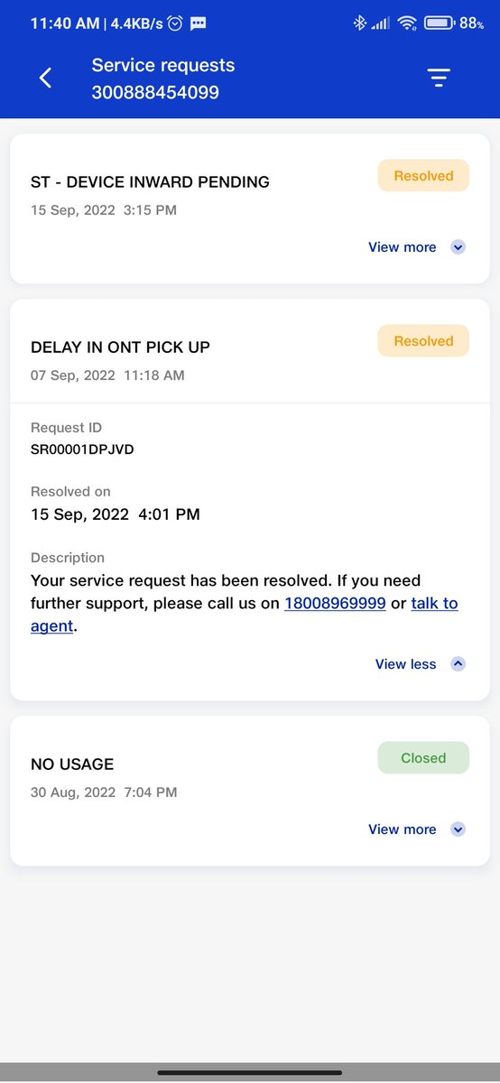 This is hell disgusting. The request is not resolved and the tickets are marked resolved. @JioCare @reliancejio Its more than 15days and 3rd time ticket is marked resolved without resolution and 100% refund of amount Rs.2500/- Escalate the issue to appellate authority.