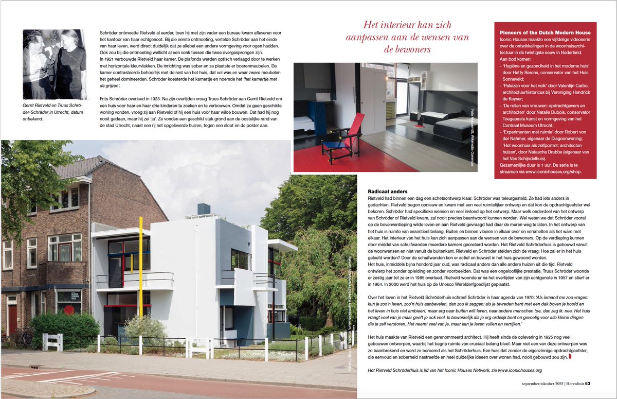 Natalie Dubois, Curator of Centraal Museum and Rietveld Schröderhuis in Utrecht, wrote an article in our series "Iconic houses in the Netherlands" in Herenhuis magazine in the current September/October issue.

Read the full article (please note that this article is in Dutch)
