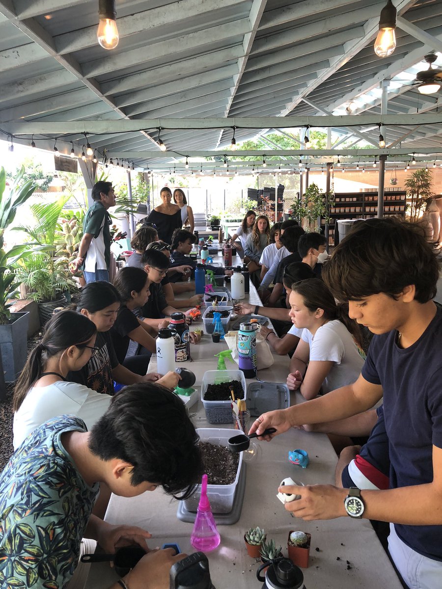 mrfalk1's tweet photo. #midpac MPX students @MarisGardens today to learn about potting succulents and air plants. What you don’t see is the design and iteration that went into creating planters using @tinkercad and printing on Ender printers @Creality3dprint to meet specific design criteria. https://t.co/C4mBNnrk2h