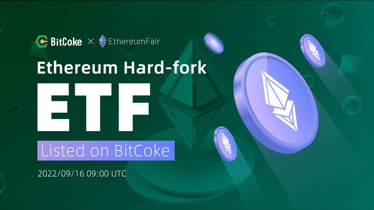 BitCokedotcom's tweet photo. 🌟New listing: $ETF 🌟

🍴 #Ethereum hard-fork chain 

⏰Spot trade open starting 09:00 UTC Sept. 16

📋Note that #BitCoke mining facility has all migrated to @EthereumFair https://t.co/SUx4eaxZYN