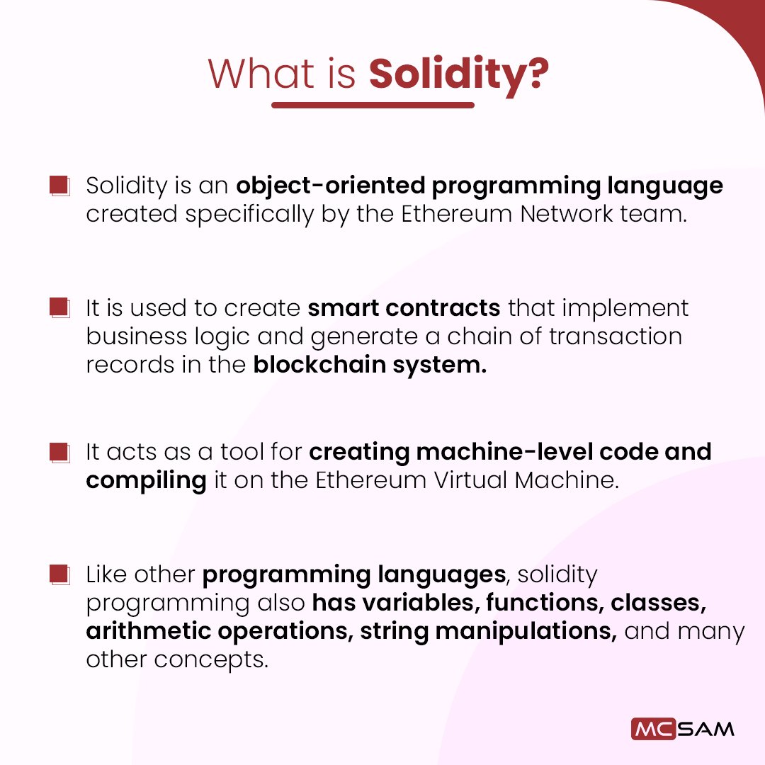 team_mcsam's tweet photo. Today's #FinTech term is "Solidity"
Tune in for more FinTech updates!
#solidity #objectorientedprogramming #language #etherum #network #smartcontracts #blockchainsystem #machinelevelcode #airthmeticoperations #fintechterm #fintechsolutions #mcsam https://t.co/Ue0ImddmGd