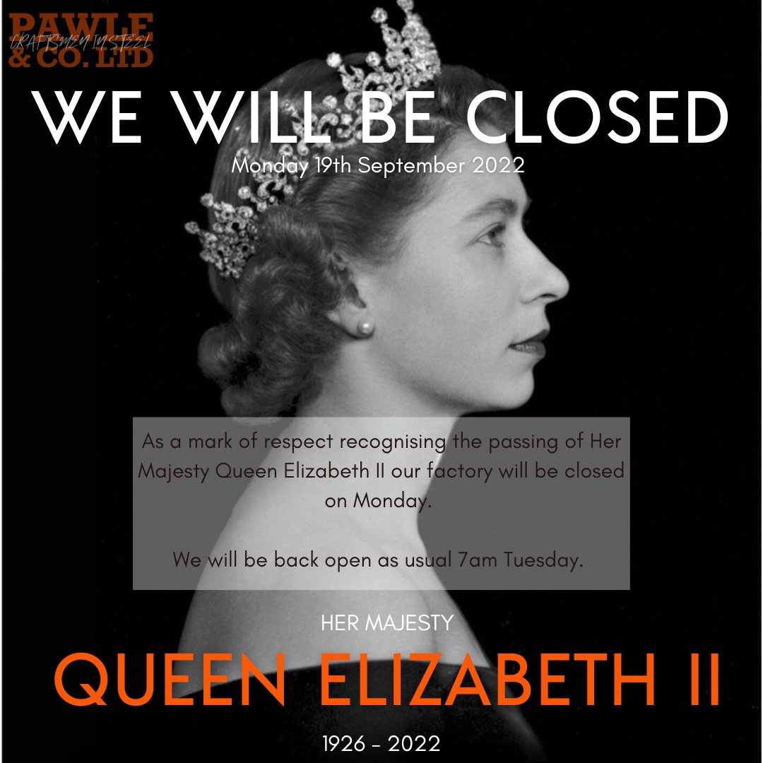 In respect of Her Majesty, Queen Elizabeth II, we will be closing the factory on Monday 19th September 2022 to pay our respects 🕊

Business will return as usual 7am Tuesday 20th 🧡