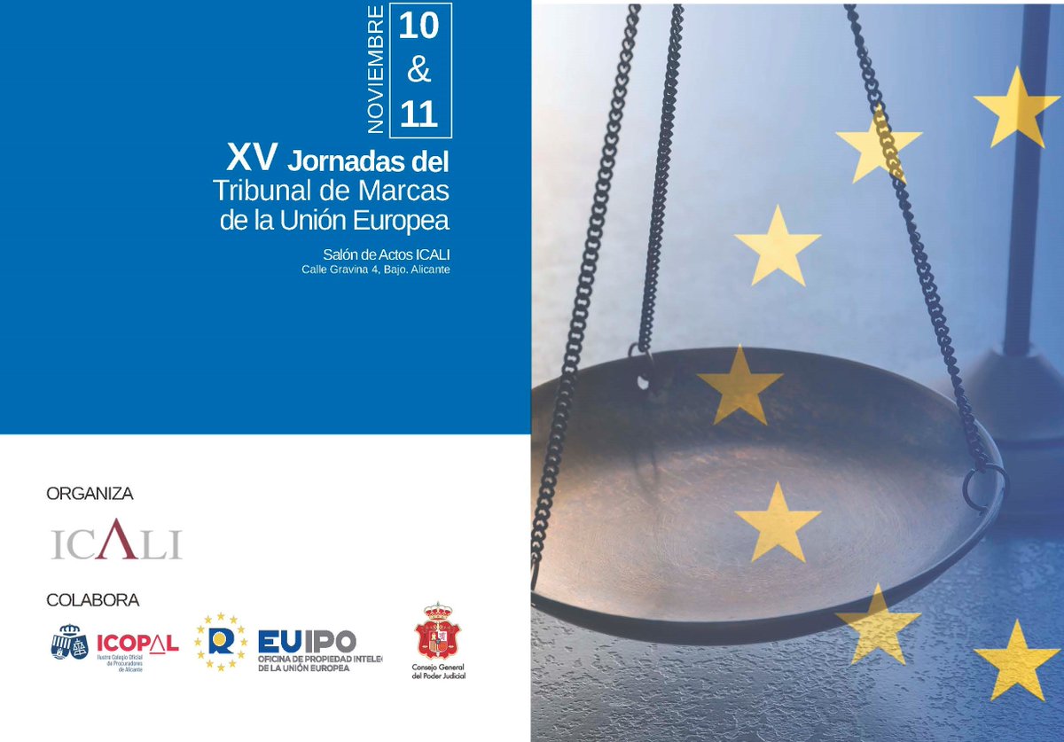 📢 Ya tenemos disponible el 𝗽𝗿𝗼𝗴𝗿𝗮𝗺𝗮 de las XV Jornadas del Tribunal de Marcas de la Unión Europea que este año se celebran en el #ICALI cc <a href="/IP_ICALI/">SeccionIP_ICALI</a> 

#SaveTheDate 1️⃣0️⃣ y 1️⃣1️⃣ de noviembre 
Programa e inscripciones 👉 ow.ly/s4CG50KKazF