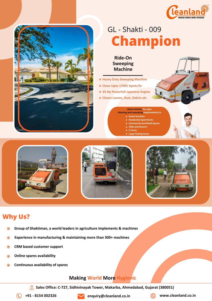 cleanlandindia's tweet photo. Cleanland: Gl-Shakti-009 Champion Road Sweeping Machine.
#roadsweepingmachine #cleaningservice #cleaningservices #cleanindia #makeinindia #parkinglots #swachhbharatabhiyan #gatedcommunities #residential #commercialrealestate #realestate #villas #resorts #sweepers #cleaning https://t.co/xlvSv4l4Rz