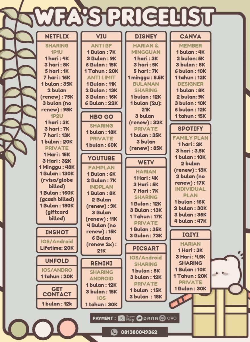 wfahere's tweet image. PROMO NETFLIX, YOUTUBE, DAN SPOTIFY 

halloww kakak-kakak yang cangtip n gamteng🤩 aku open yaa lagi promo nih😆 bisa langsung cus wa.me/6281380049362 buat tanya-tanya atau order ♡

#zonajajan #zonauang