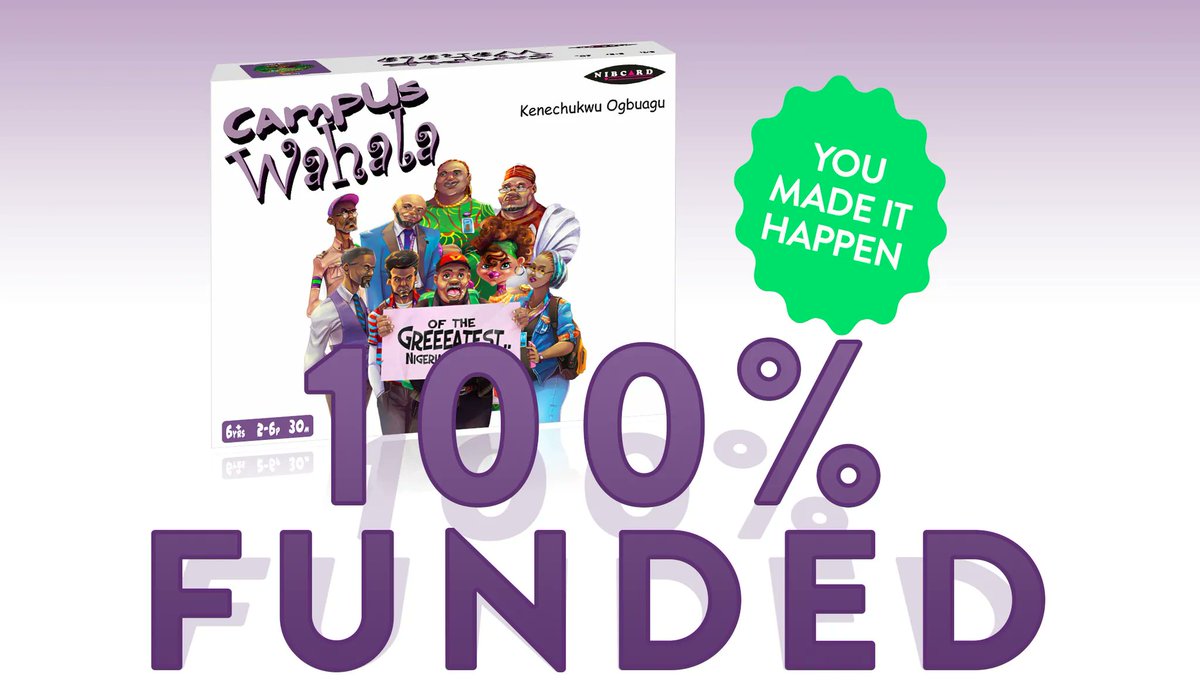 Campus Wahala is funded and you made it happen ☺️. Thank you so much 🙏🏽

This means so much to us and we are grateful. I am grateful. Thank you.

This is the tweet. To say Thank you 🙏🏽🙏🏽🙏🏽

#CampusWahala #Kickstarter #CowrieGames #NIBCARDGames