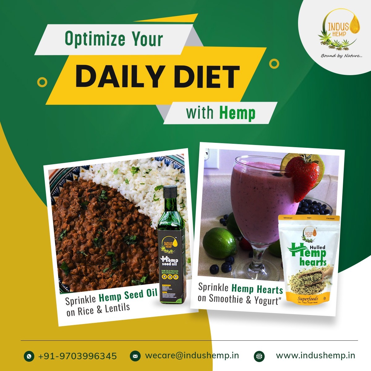 Thinking about optimization of your diet for better health? Optimize your daily diet with essential nutrients with the addition of Hemp Products. Be it any type of intake, let that go hand in hand with Hemp products! 👉 Show Now 🌐 indushemp.in ☎️+91 9703996345