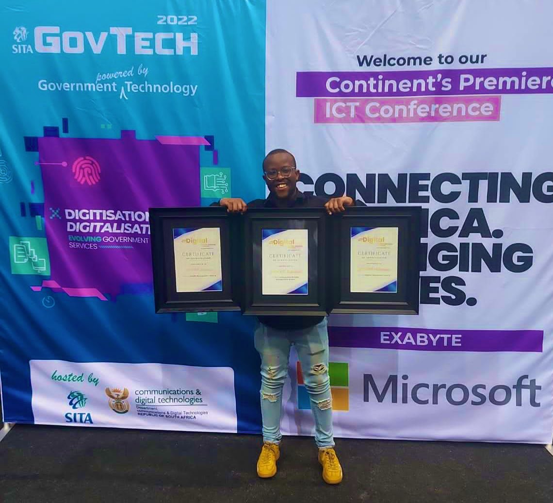 4otune's tweet photo. Great to see a former @Geekulcha Student Society leader (@GkssCut) doing well with their business venture and collecting accolades at the SITA #GovTech2022 Awards

🏆DIGITAL EDUCATION - 2nd Place
🏆SMME RECOGNITION - 2nd Place
🏆COMMUNITY BUILDER RECOGNITION - 3rd Place https://t.co/WSjOKenkIb