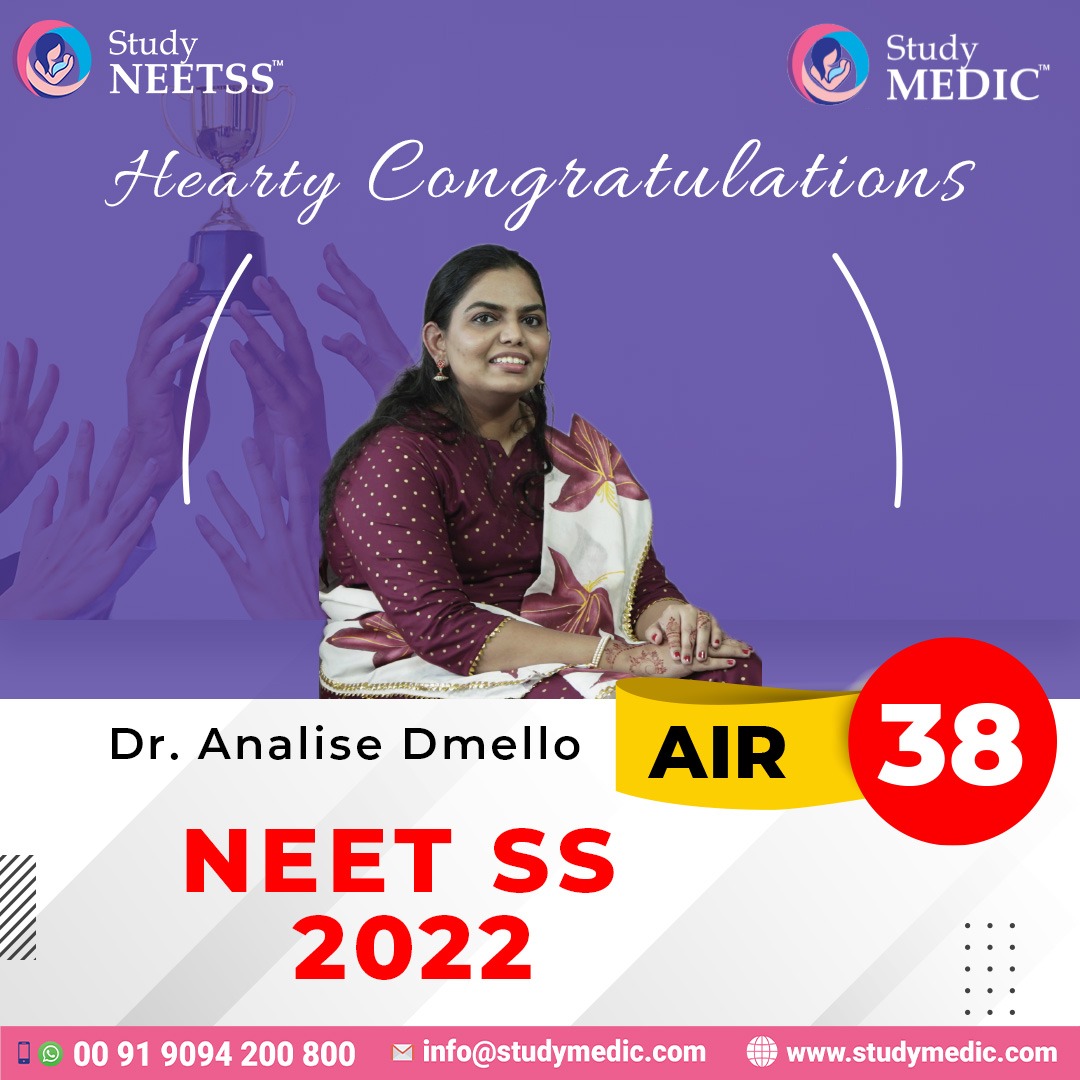 Study_MEDIC's tweet photo. Your Achievement, Our Pride!
Dear Dr. Analise Dmello,
The entire team of StudyMEDIC congratulates you for securing AIR 38 rank in the NEET SS 2022 Exam.
StudyMRCOG wish you all the best!
#StudyMEDIC
Team #StudyNEETSS
#StudyMEDIC #NEETss #NEETssExam #NEETss2022exam https://t.co/P1F15krXsB