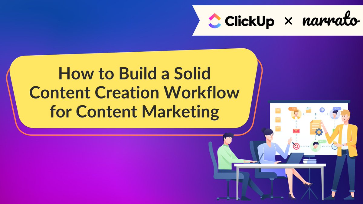 narratoio's tweet photo. This @clickup blog post tells you everything you need to know about building a solid content creation workflow for successful #contentmarketing. Also, find out how tools like @narratoio &amp; @clickup help streamline your #contentworkflow for better outcomes. https://t.co/6AFgBfXu2Q https://t.co/DfVsZTOxhz